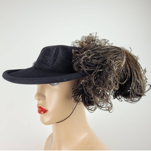 Antique Edwardian 1910 1900s Ostrich Feather Slocum Straw Works Wool Hat main image 10